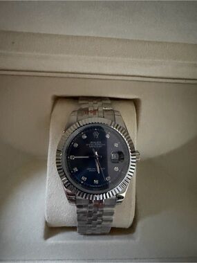 Rolex Datejust Style Stainless Steel Watch with Blue Dial with box 41mm